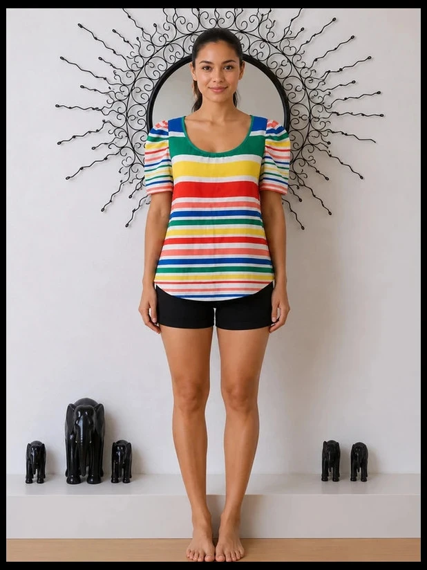 Blusa Listrada Azul e Verde Vera & Lucy Mangas Volumosas S 36 – photo 6